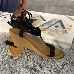 Pierre Dumas Monica-2 Black Strappy Sandals with Tan Sole Heeled Summer 10